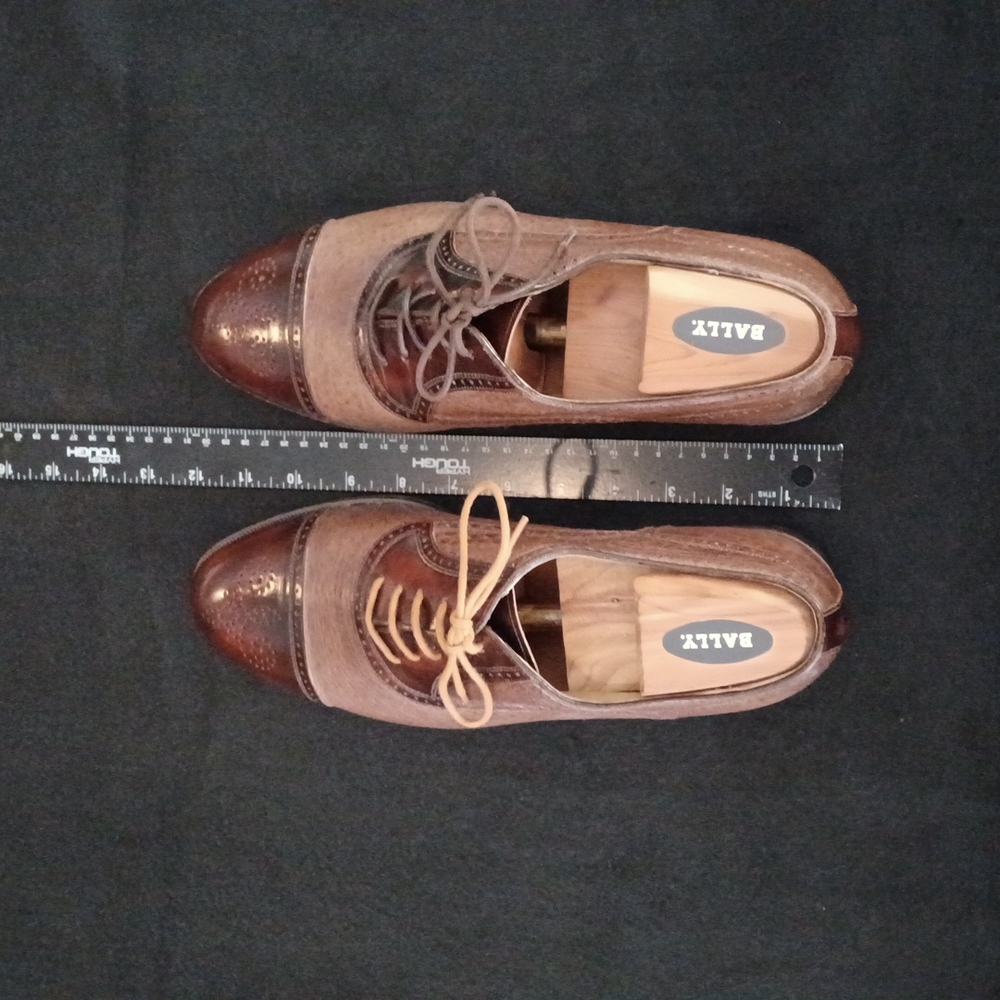 Two-tone tan and brown medallion cap toe oxford with Deerskin upper, 10.5